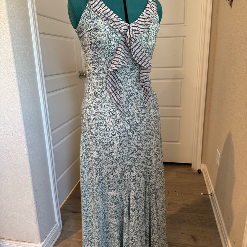 CAbi Blue and White Maxi Dress